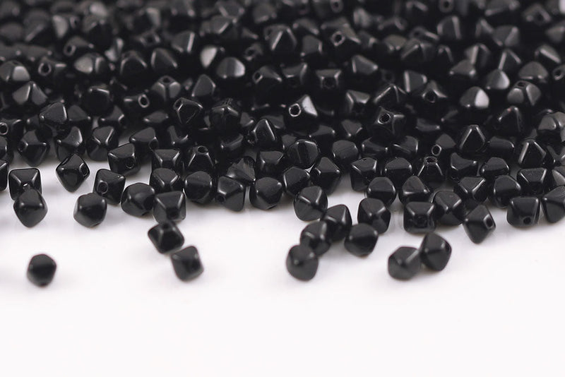 Bicone 4×4mm Jet 1-hole Czech Beads