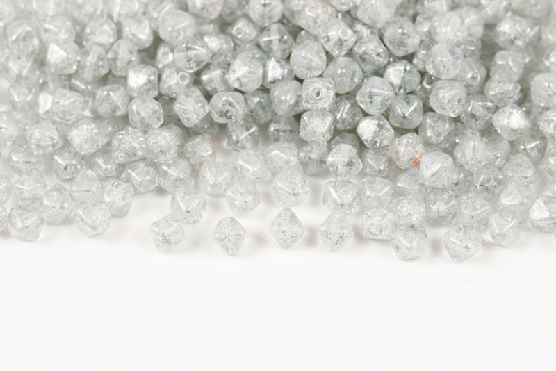 Bicone 6×6mm Crystal Silver Crushed Ice Finish 1-hole Czech Beads