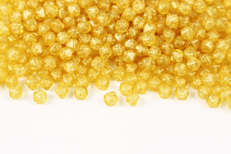 Bicone 6×6mm Crystal Gold Crushed Ice Finish 1-hole Czech Beads