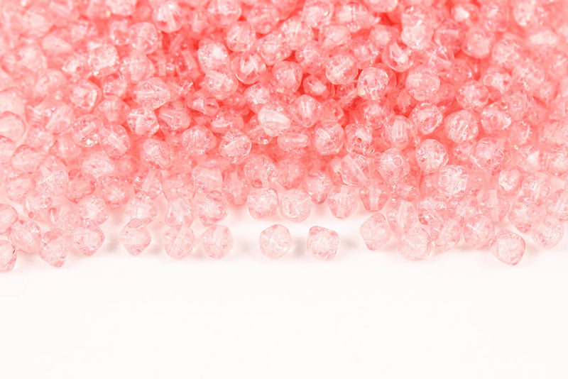 Bicone 6×6mm Crystal Pink Crushed Ice Finish 1-hole Czech Beads