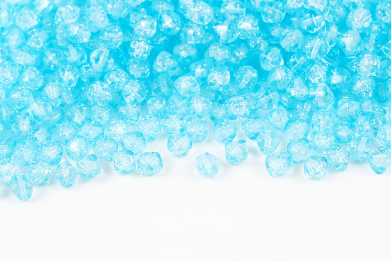 Bicone 6×6mm Crystal Aqua Crushed Ice Finish 1-hole Czech Beads