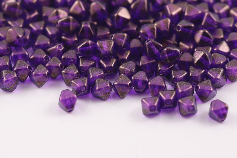 Bicone 6×6mm Halo Magenta 1-hole Czech Beads