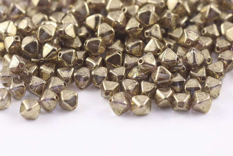 Bicone 4×4mm Crystal Gold Bronze 1-hole Czech Beads