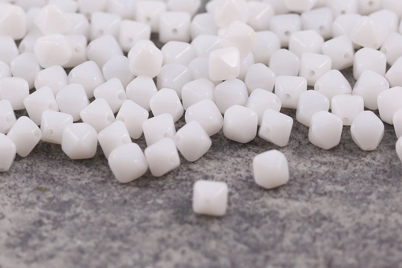 Bicone 6×6mm Alabaster White 1-hole Czech Beads