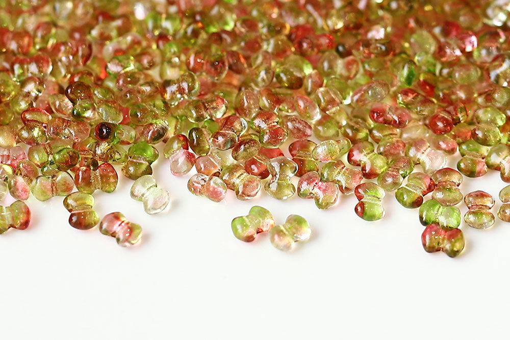 Butterfly 3×4mm Summer Red Green 1-Hole Czech Beads