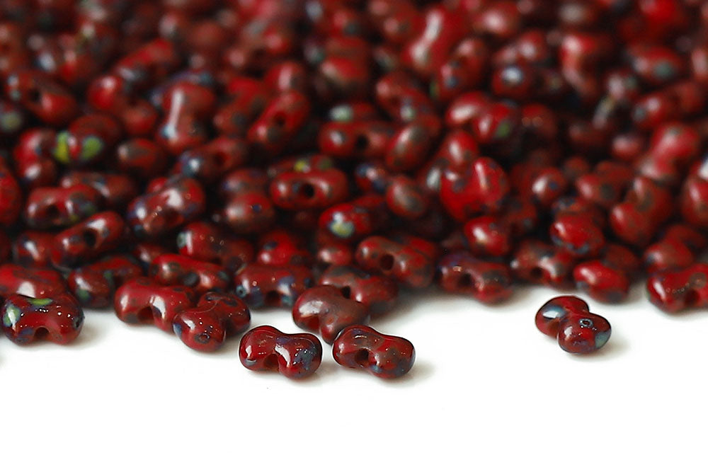 Butterfly 3×4mm Opaque Coral Red Travertin 1-Hole Czech Beads