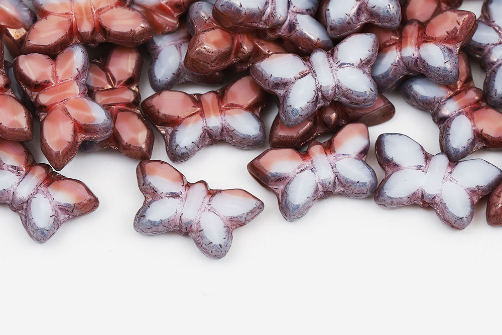 Butterfly 20x12mm 1-Hole Silk White Pink Mixed Violet Luster Czech Beads