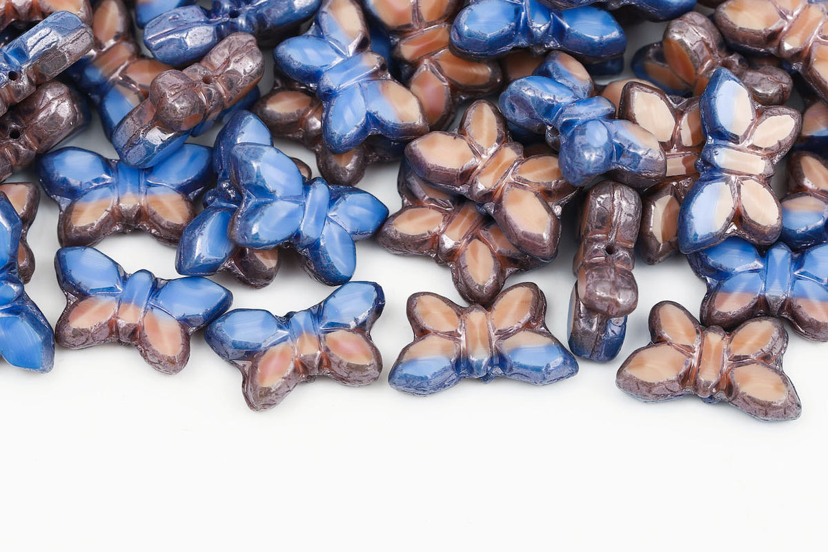 Butterfly 20x12mm Pink Sapphire Mixed Blue Luster 1-Hole Czech Beads