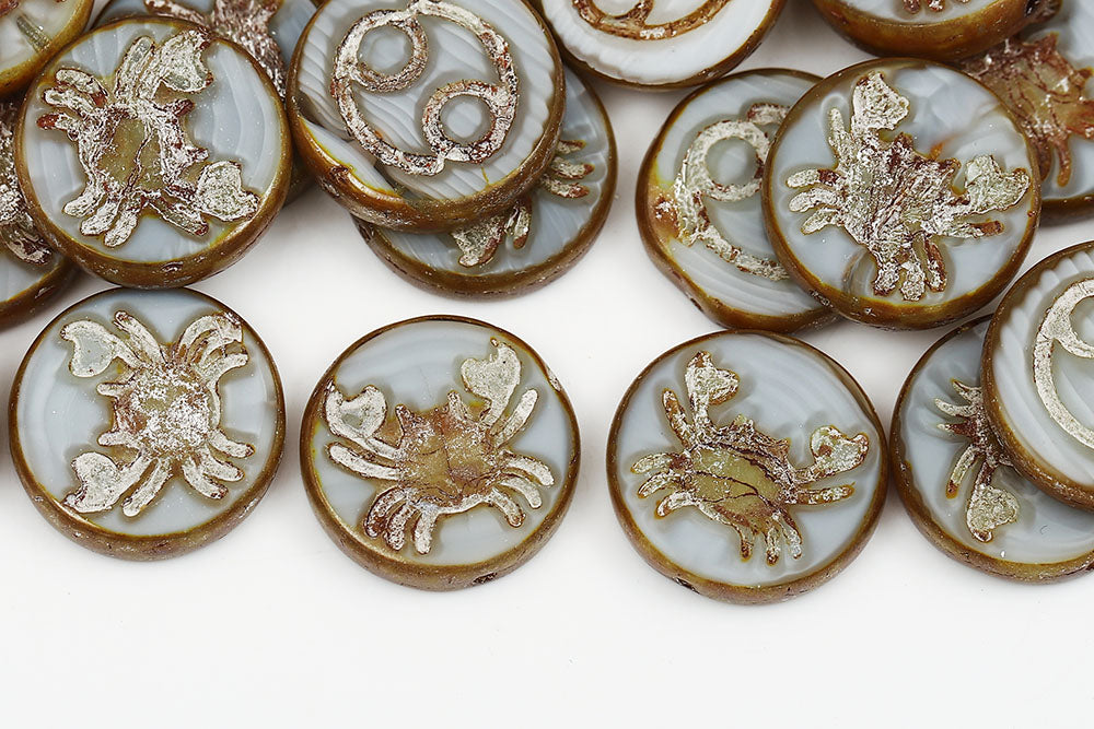 Cancer Coin 18mm Silk Gray Picasso 1-Hole Czech Beads