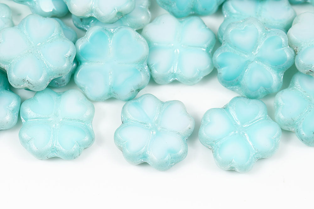 Cloverleaf 15mm Chalk Green Mixed Luster 1-Hole Czech Beads