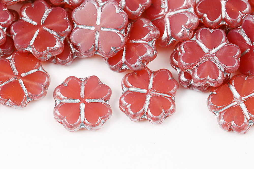 Cloverleaf 15mm Opal Peach Silver Finish 1-Hole Czech Beads
