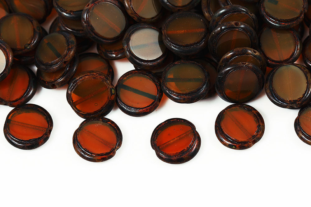Coins 14mm Opal Brown Travertin 1-Hole Czech Beads