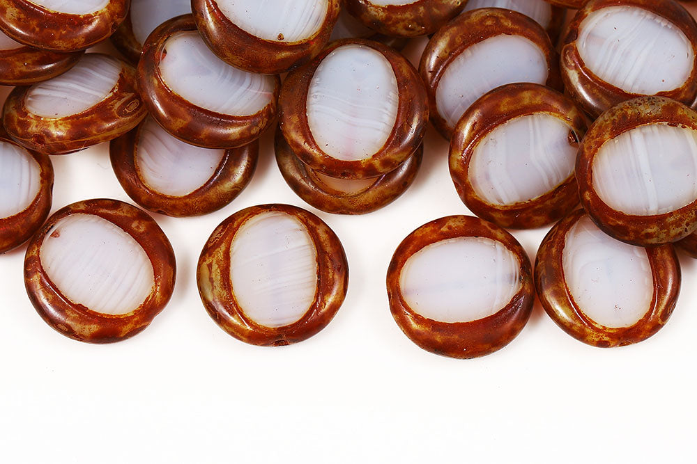 Coins 17mm Silk White Travertin 1-Hole Czech Beads
