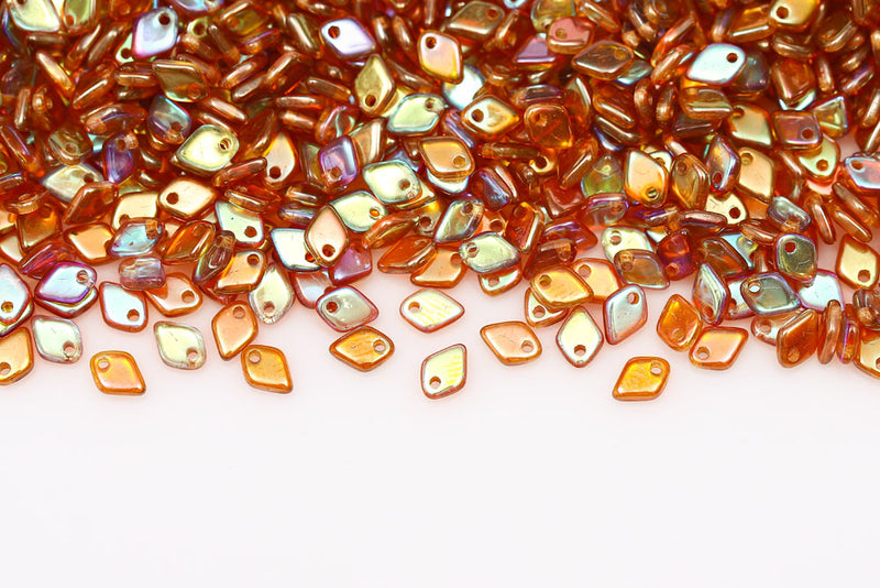 Dragon 1.5×5mm Crystal Orange Rainbow 1-Hole Czech Beads