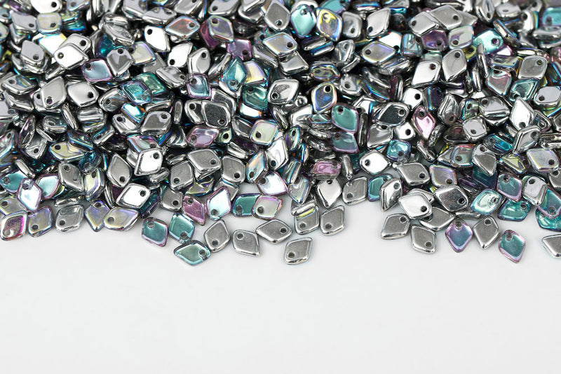 Dragon 1.5×5mm Crystal Silver Rainbow 1-Hole Czech Beads