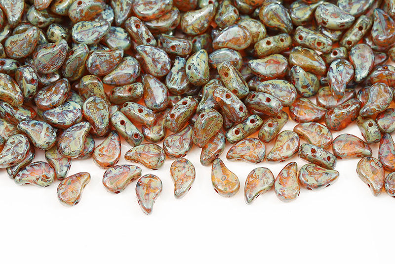 Flatduo 8×5mm Amber Travertin Dark 2-Hole Czech Beads