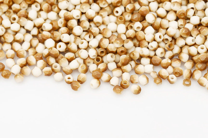Czech Fire Polished 2.5mm Chalk Celsian Etched Finish Round Beads