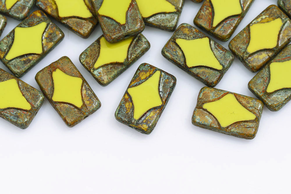 Window Rectangle 17×11mm Lemon Travertin 1-Hole Czech Beads