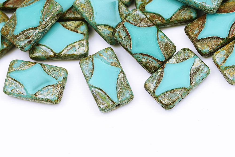 Window Rectangle 17×11mm Turquoise Blue Travertin 1-Hole Czech Beads