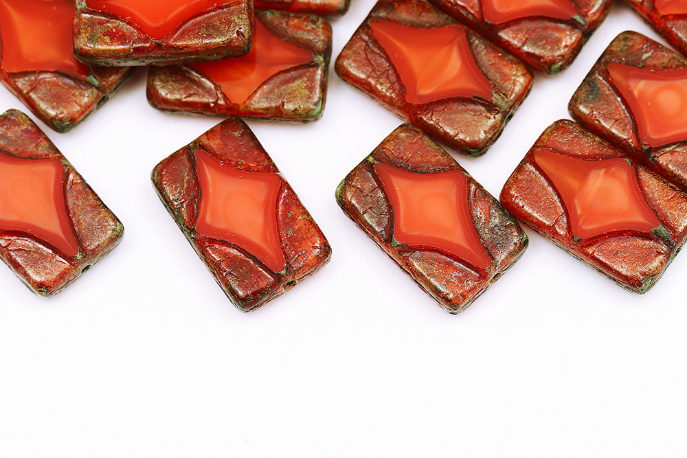 Window Rectangle 17×11mm Opal Orange Violet Luster 1-Hole Czech Beads