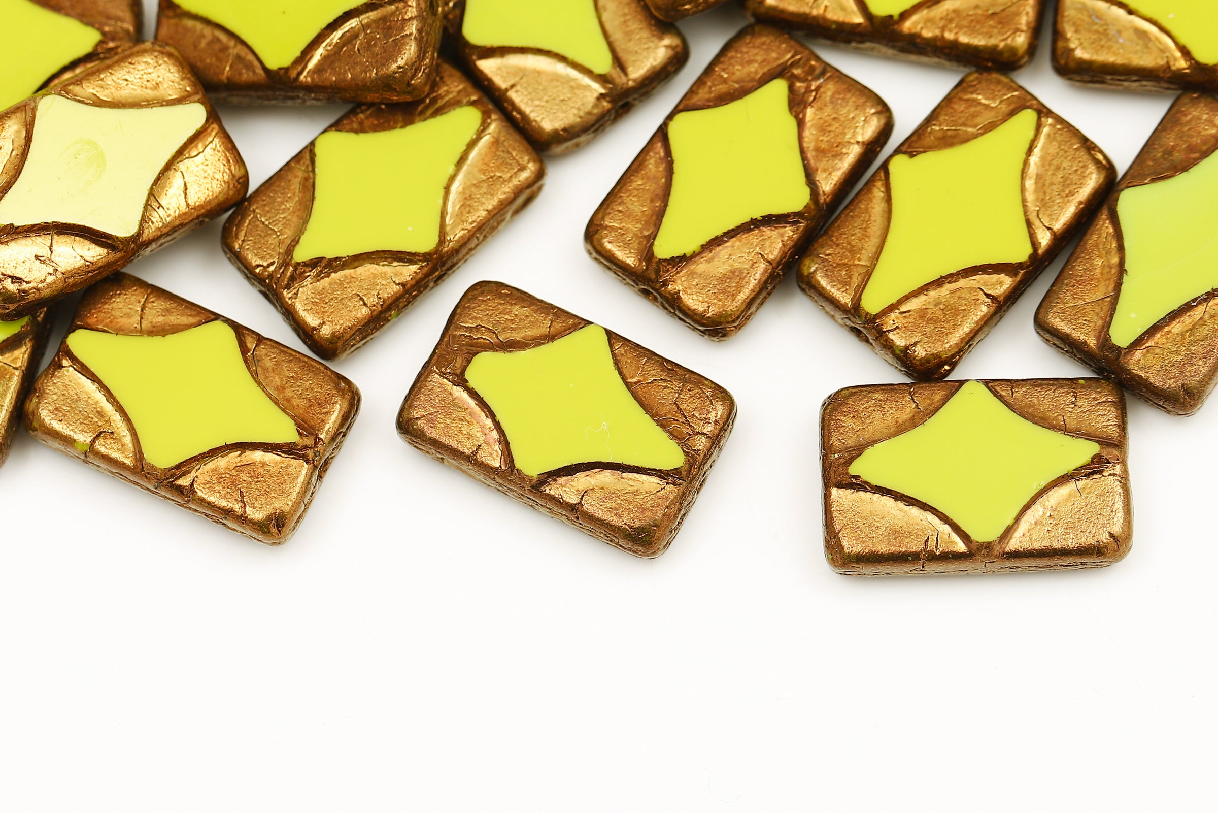 Window Rectangle 17×11mm Lemon Violet Luster 1-Hole Czech Beads