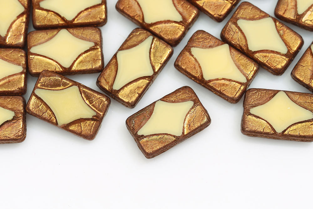 Window Rectangle 17×11mm Silk Ivory Travertin 1-Hole Czech Beads