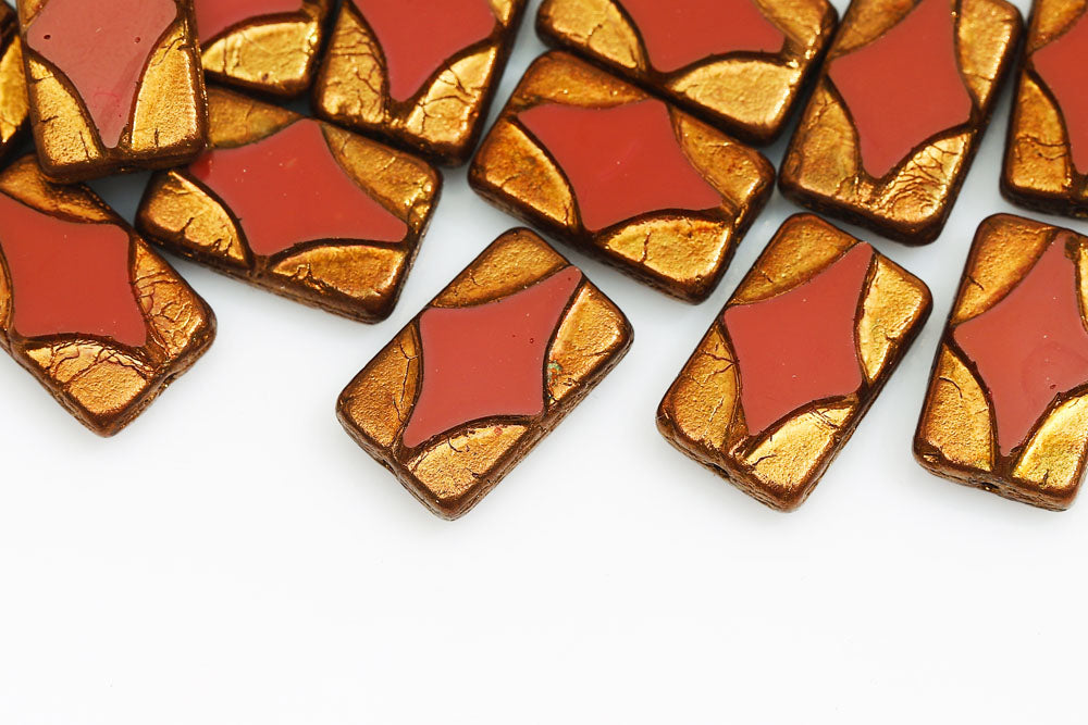 Window Rectangle 17×11mm Red Brown Violet Luster 1-Hole Czech Beads