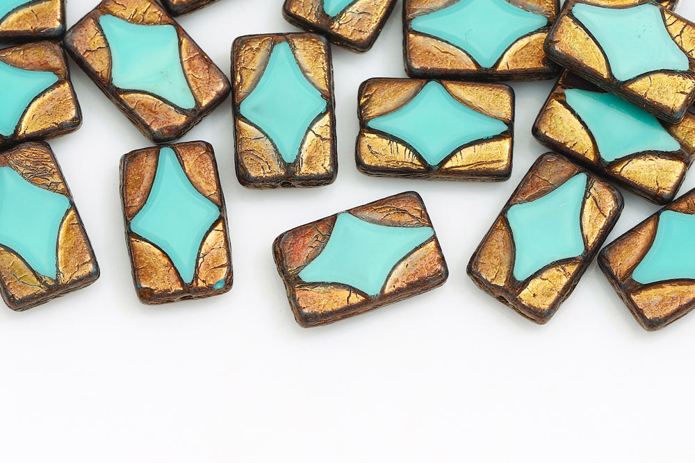 Window Rectangle 17×11mm Silk Aqua Violet Luster 1-Hole Czech Beads