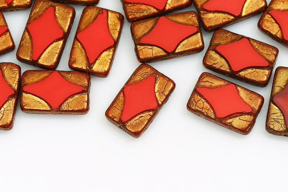 Window Rectangle 17×11mm Opaque Red Violet Luster 1-Hole Czech Beads