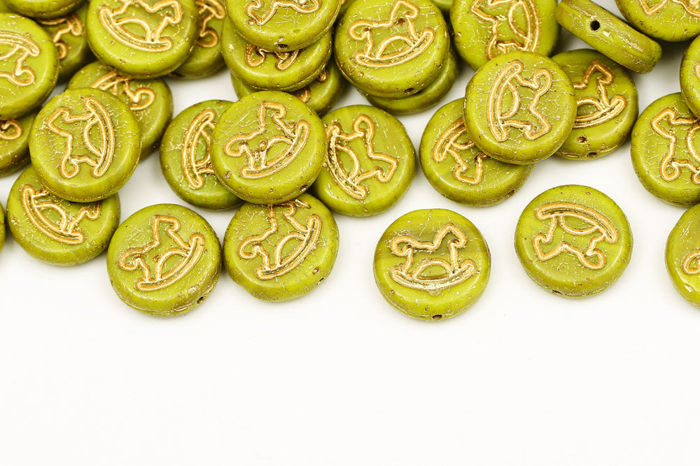 Trojan 12mm Silk Green With Gold 1-Hole Czech Beads