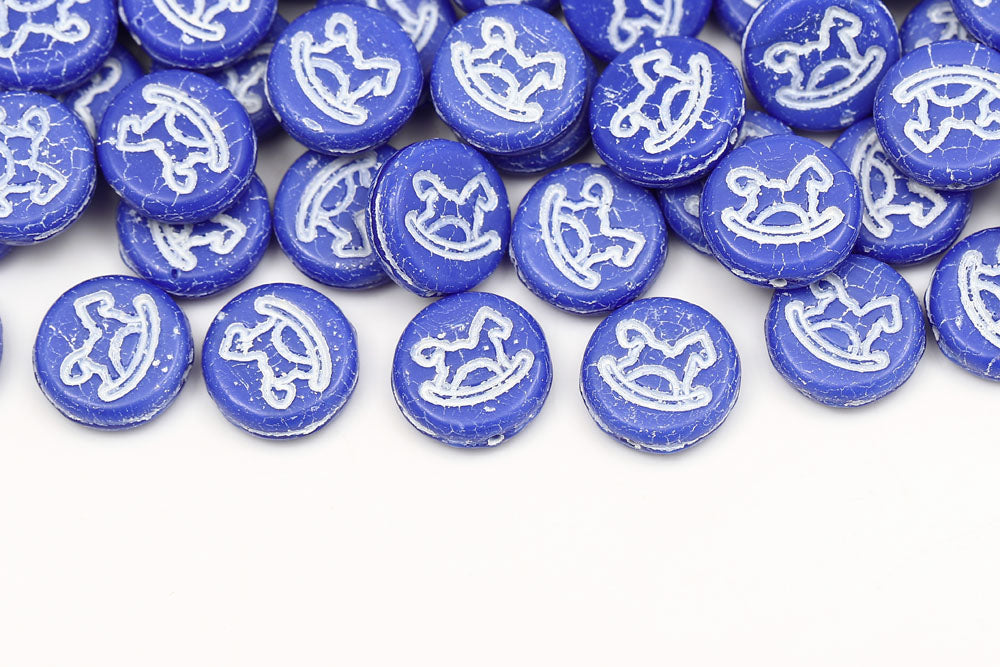 Trojan 12mm Opaque Blue With White 1-Hole Czech Beads