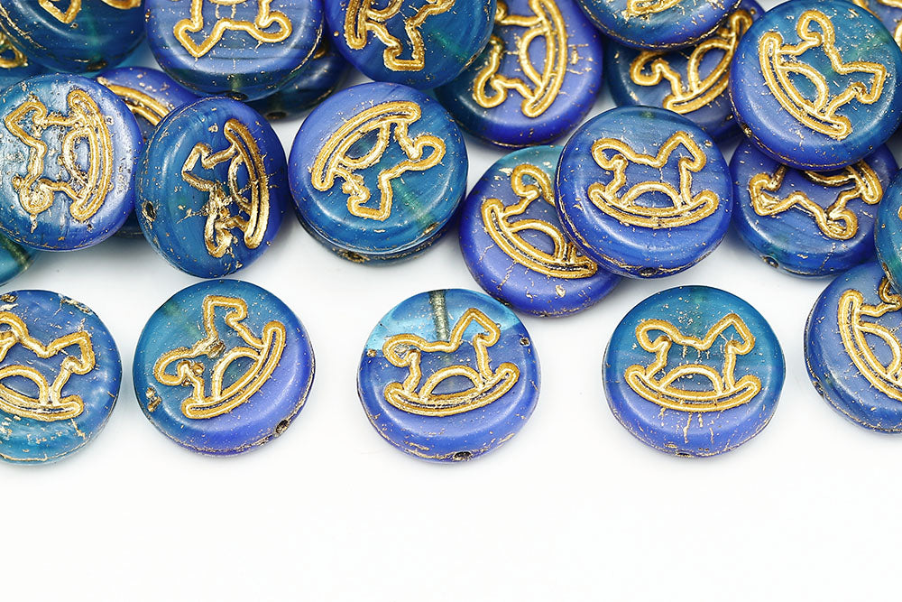 Trojan 12mm Blue Mixed WIth Gold 1-Hole Czech Beads