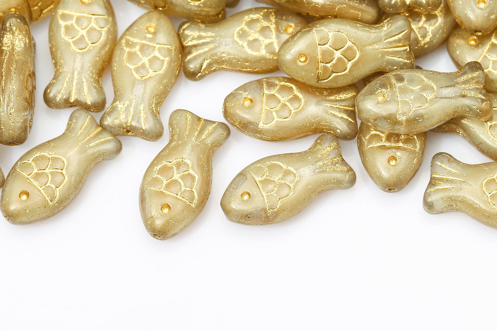 Fish 20×10mm Crystal Caramel Mixed With Gold 1-Hole Czech Beads