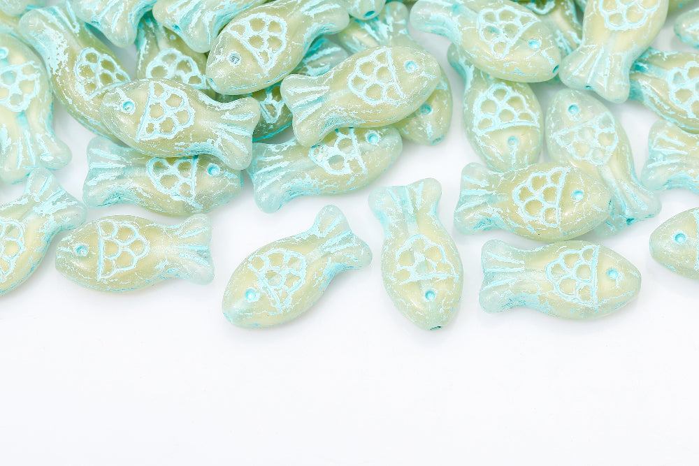 Fish 20×10mm Crystal Caramel Mixed With Blue 1-Hole Czech Beads