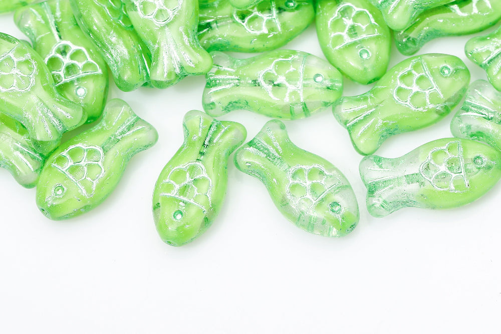 Fish 20×10mm Crystal Green Mixed With Green 1-Hole Czech Beads