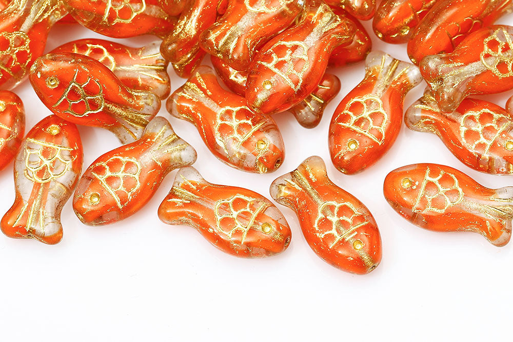 Fish 20×10mm Crystal Siam Mixed With Gold 1-Hole Czech Beads