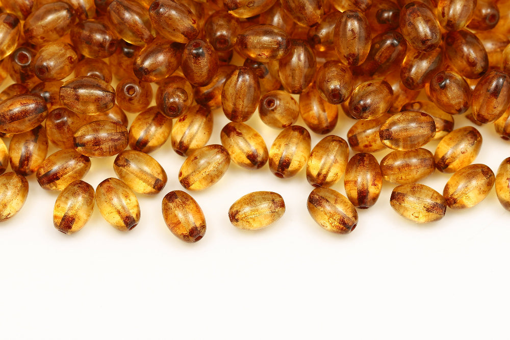 Olive 9×6mm Crystal Travertin 1-hole Czech Beads