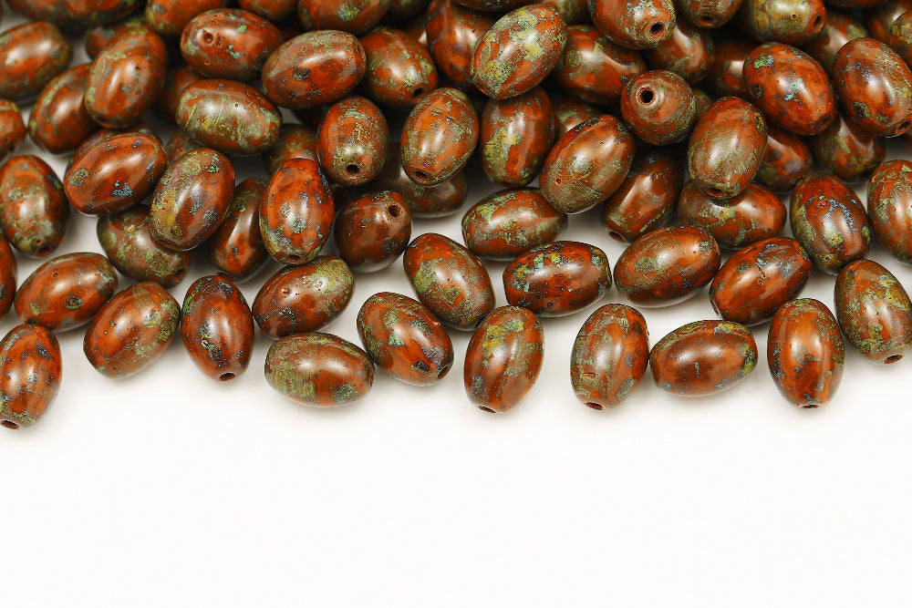 Olive 9×6mm Opaque ChocolateTravertin 1-hole Czech Beads