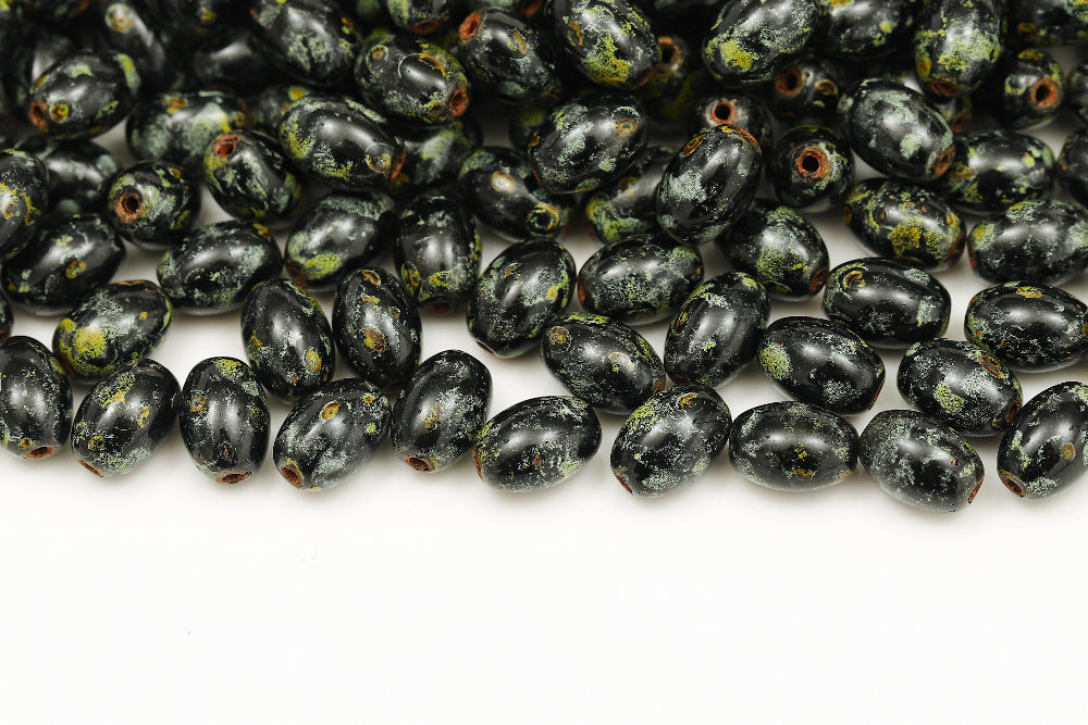 Olive 9×6mm Jet Travertin 1-hole Czech Beads