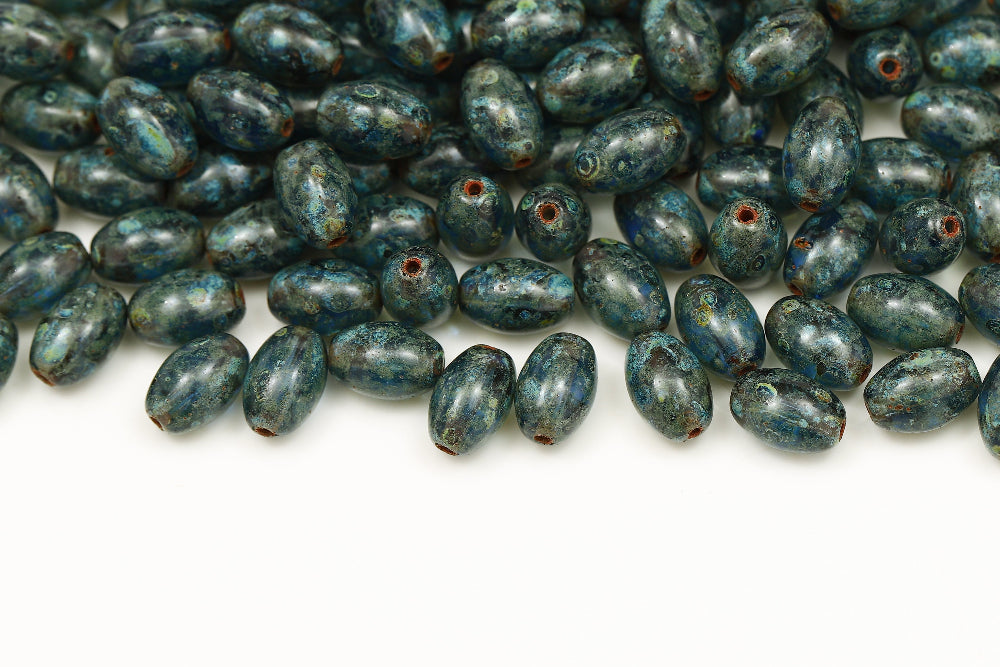 Olive 9×6mm Sapphire Travertin 1-hole Czech Beads