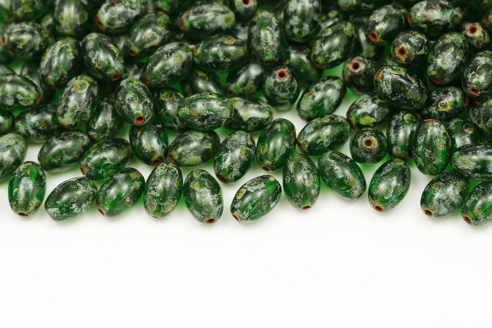Olive 9×6mm Chrysolite Travertin 1-hole Czech Beads