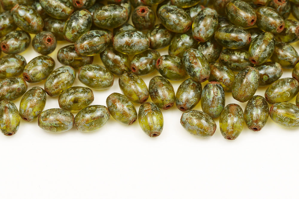 Olive 9×6mm Olivine Travertin 1-hole Czech Beads