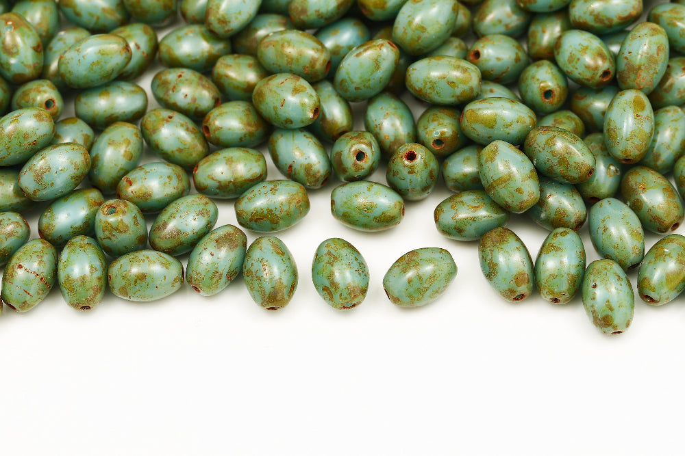 Olive 9×6mm Turquoise Blue Travertin 1-hole Czech Beads
