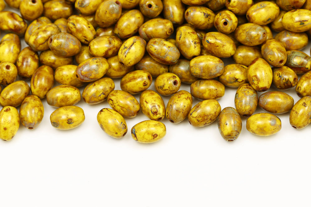 Olive 9×6mm Lemon Travertin 1-hole Czech Beads