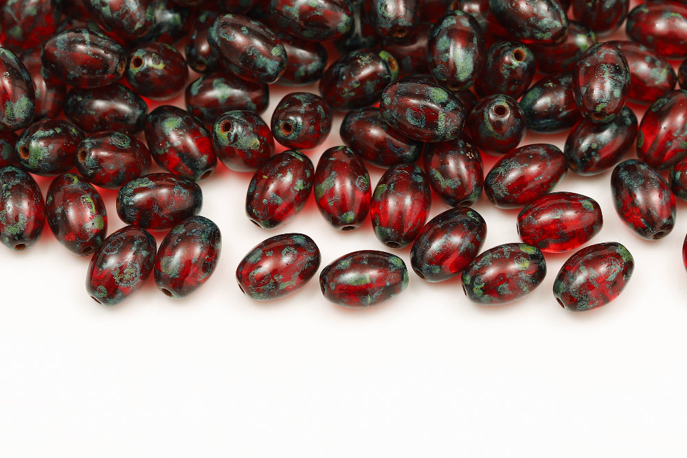 Olive 9×6mm Siam Travertin 1-hole Czech Beads