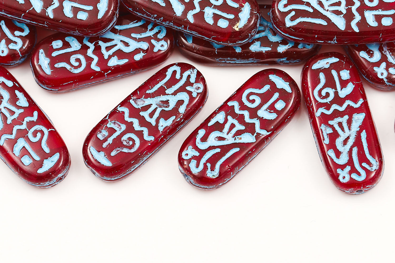 Amulet 25×10mm Opal Red With Blue 1-hole Czech Beads