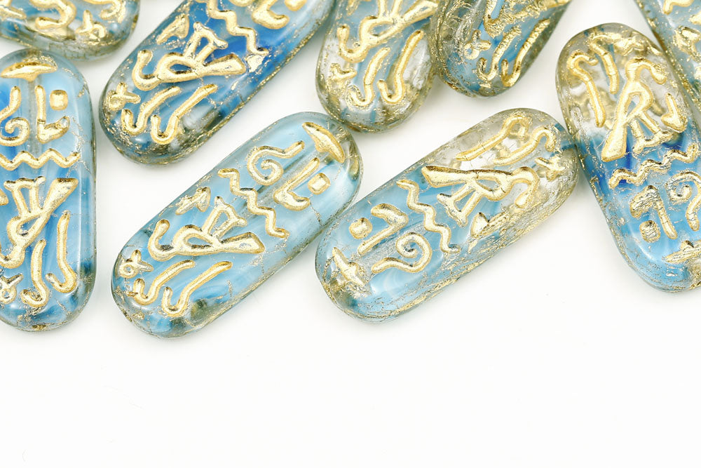 Amulet 25×10mm White Blue Mixed With Gold 1-hole Czech Beads