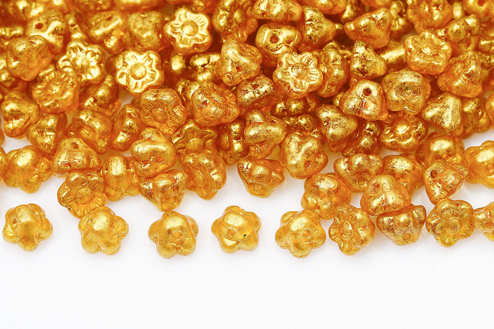 Button Flower 7mm Topaz Gold powder Finish 1-Hole Czech Beads