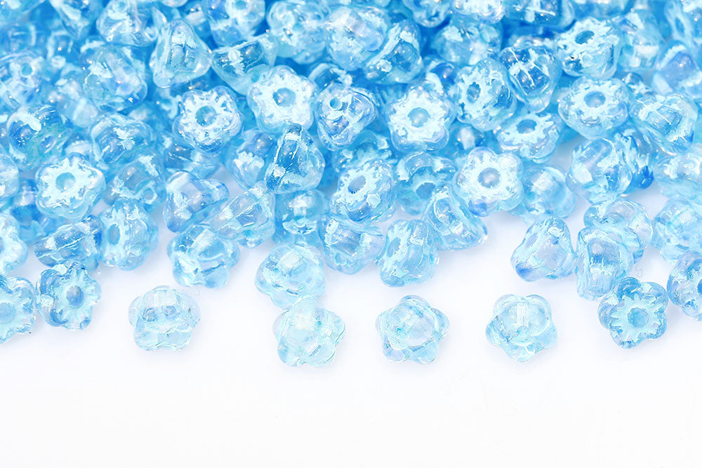 Button Flower 7mm Crystal Blue Mixed With Blue 1-Hole Czech Beads