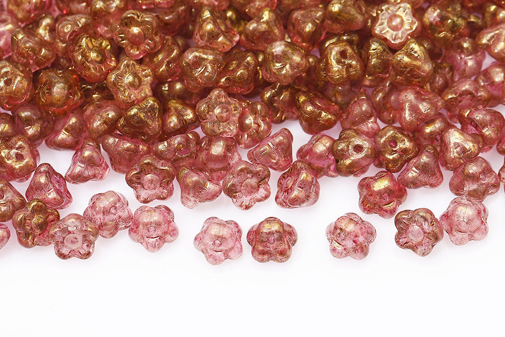 Button Flower 7mm Crystal Green Gold Marble Finish 1-Hole Czech Beads
